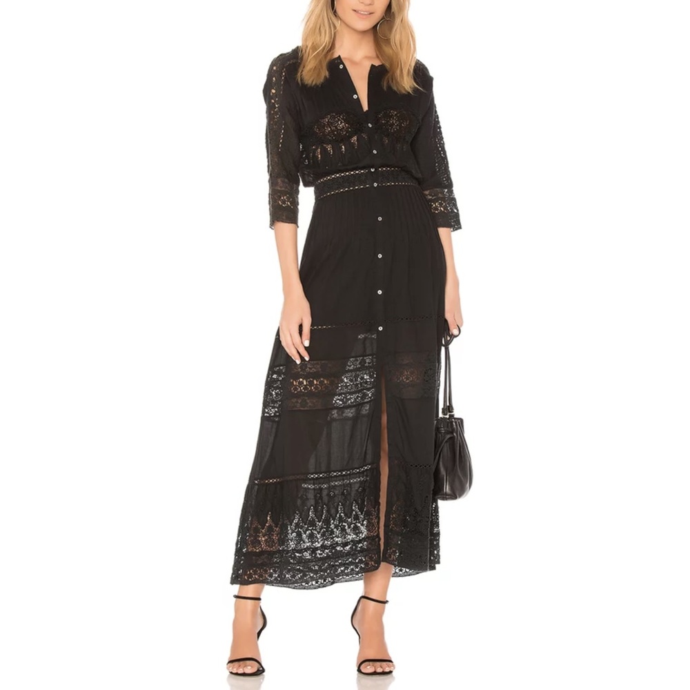 NWT LOVESHACKFANCY Beth Lace Cotton Maxi Dress in Black